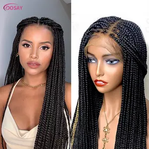 DOSAY 36 Inch Knotless Box Braided Wigs Synthetic Full Lace Cornrow Braids Wig Handmade Lightweight & Breathable with Baby Hair synthetic lace wig african woman