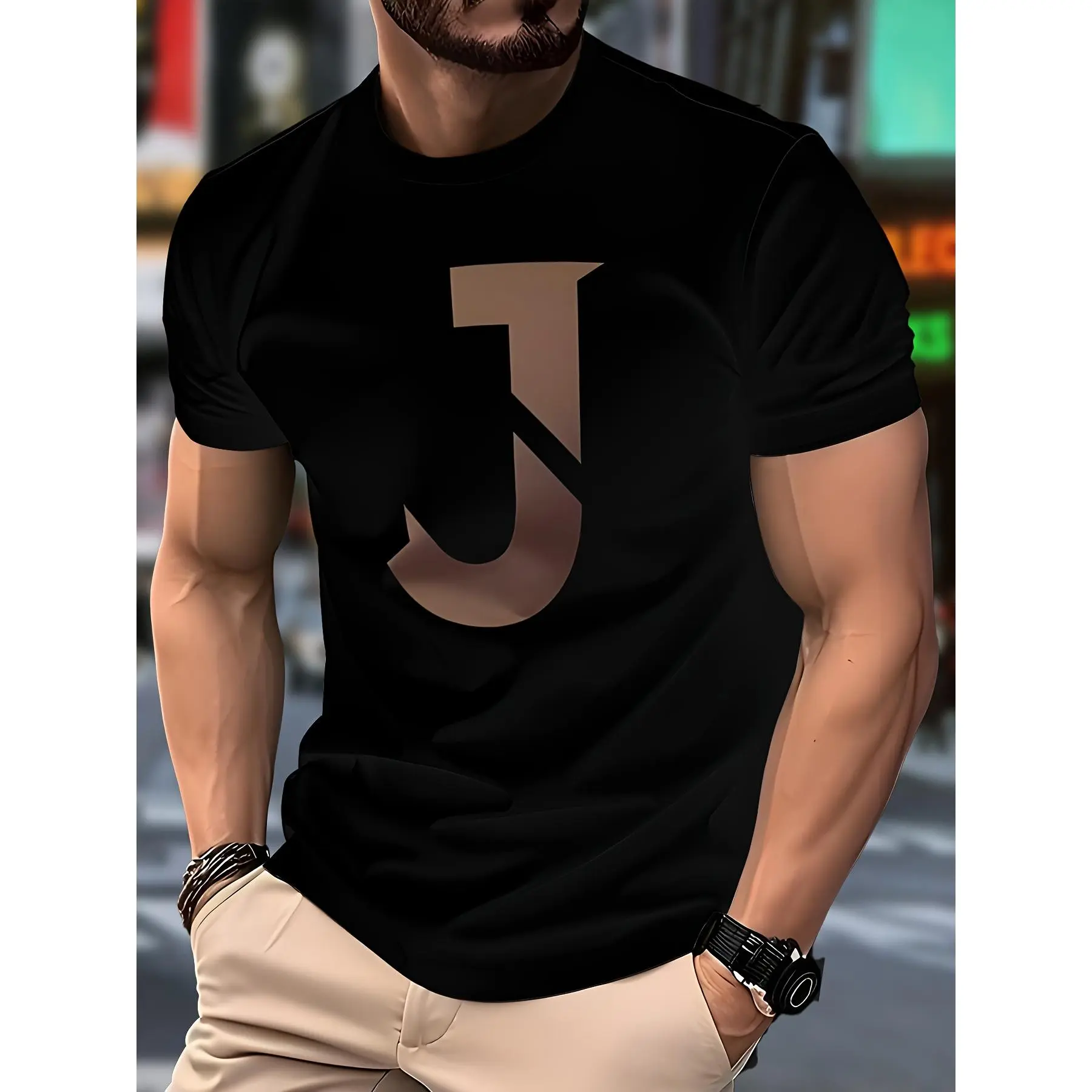 "Stylized 'J' Initial" Black Graphic T-Shirt - Minimal Monogram Tee