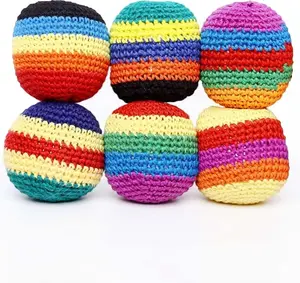 Knitted Hacky Bag Set, 6/12/24 PCS Hand-Made Knitted Footbag Sack, 2026 Upgraded Assorted Foot Bag Crochet Hacky Ball for Adults,Colorful Juggling Footbag for Beginners, Handwoven Toss Pack (6PCS)