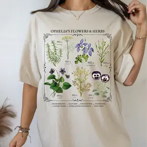 Shakespeare Hamlet Ophelia Literary Shirt, Flower Chart Herbology Floral T-shirt, Bookish Bookworm Gift, Poet Literature Shirt, Dark Academia