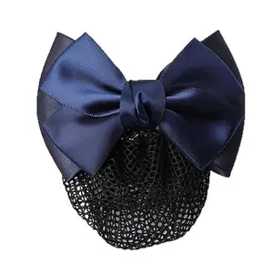 Ponytail Hair Nets with Bows - Navy Blue Bow Design for Professional Look & Style - Basic Hair Accessories