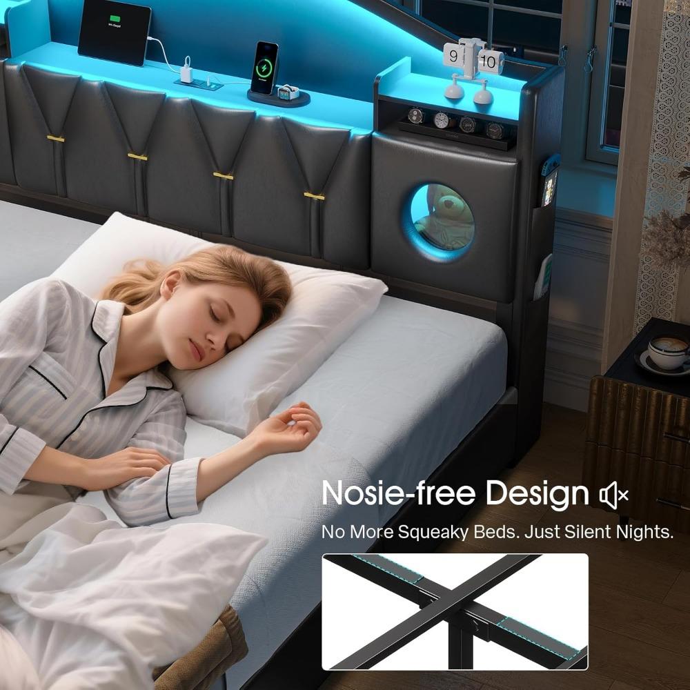 California King Bed Frames, Cal King Bed Frame with Storage Headboard & 6 Drawers, Platform Bed with with LED Lights & Charging