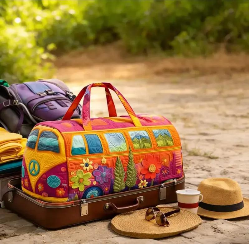 18 inch*9 inch*9 inch Unisex Boho Quilted Weekender Travel Bag, Lightweight & Comfortable, Hippie Design