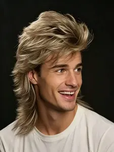 16 Inch Men's Wig, 70s 80s Costume Party Accessory Role Play Wig, Grey Gold Color, Suitable For Halloween Wig Cosplay Wigs