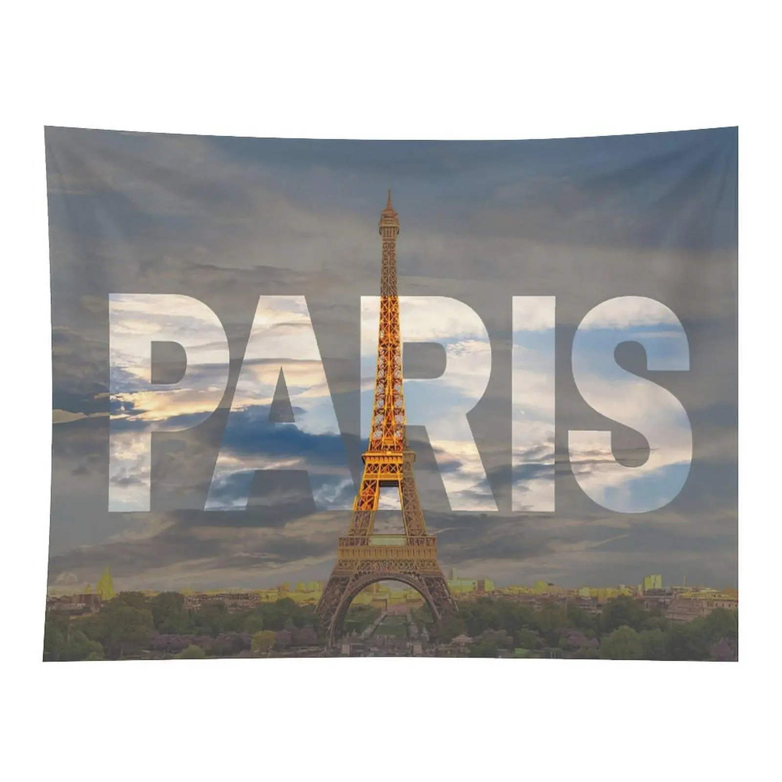 Paris Eiffel Tower Double Exposure Sunset City Vintage France Travel Wall Tapestry Wall Hanging, Classic European Romantic Scenery Living Room Decor Ornament