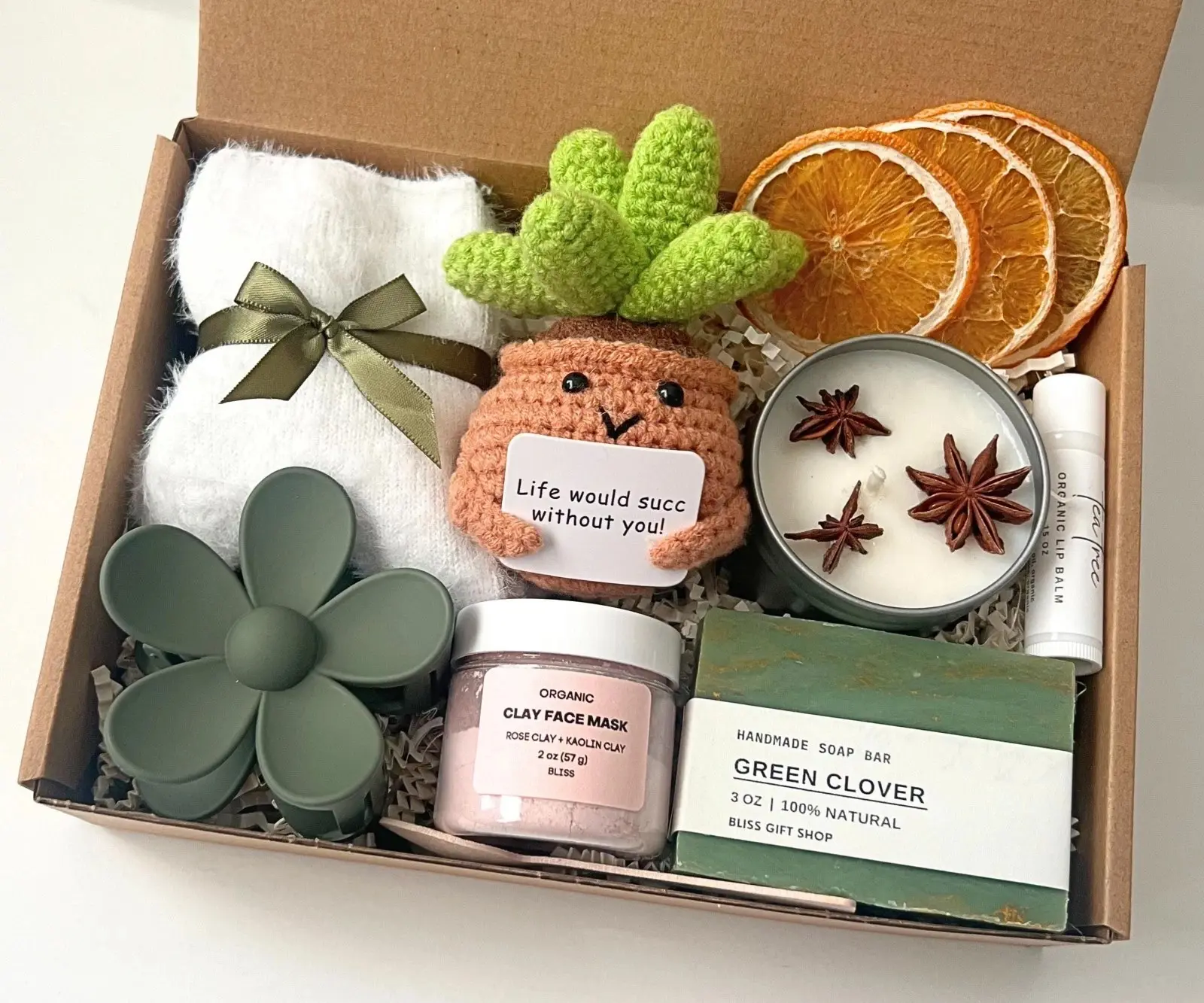 The Snuggle Box, Cozy Care Package, Handmade Crochet Succulent & Self-Care Gift