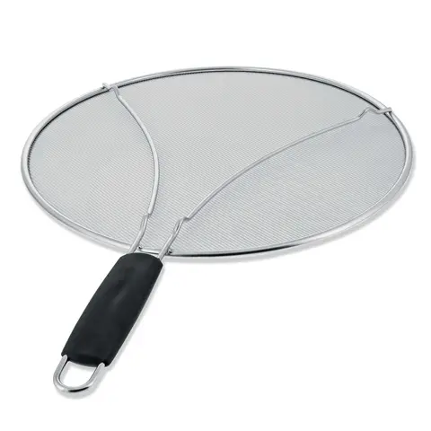 Stainless Steel Splatter Guard 13" Fine Mesh Cover, Grease & Oil, Splatter Screen for Frying Pan, Cooking Pots, with Resting Feet & Comfort Grip Handle
