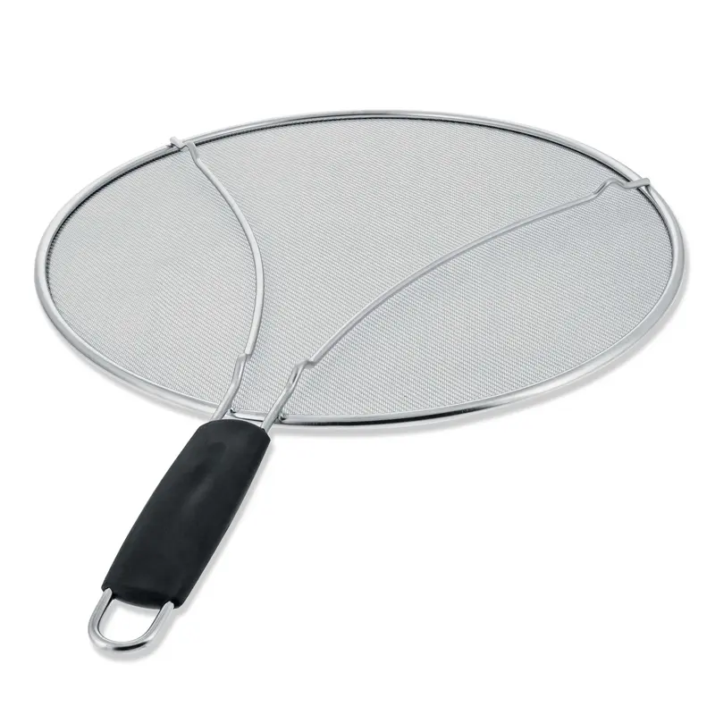Stainless Steel Splatter Guard 13" Fine Mesh Cover, Grease & Oil, Splatter Screen for Frying Pan, Cooking Pots, with Resting Feet & Comfort Grip Handle
