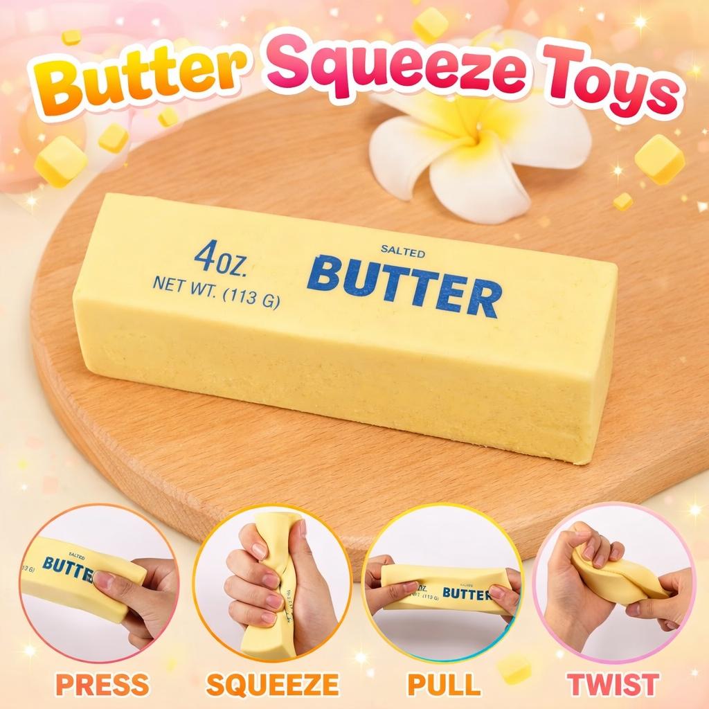 Ultra-soft, squeezable butter-shaped stress relief toy; milky-scented, slow-rebound butter-shaped stress relief toy, suitable for teens, non-toxic