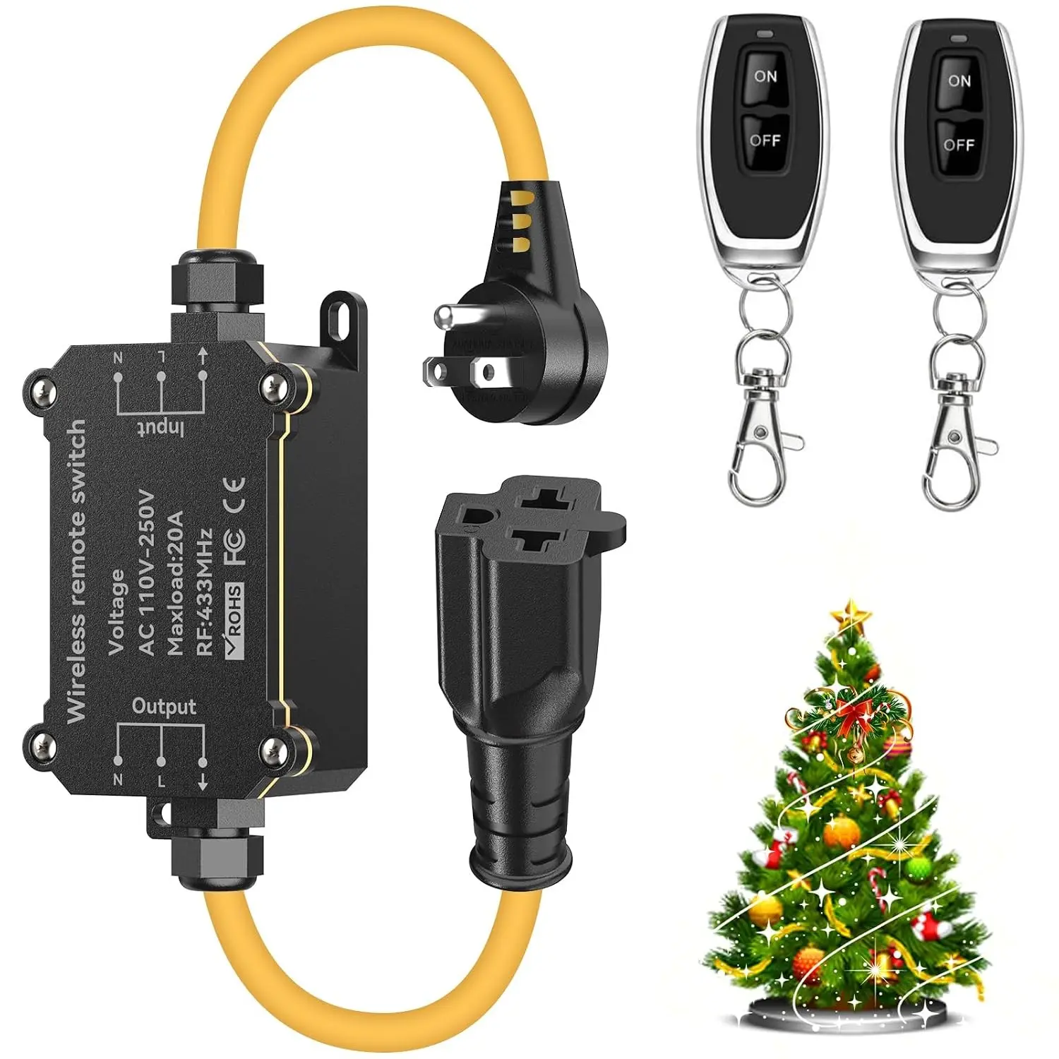 AC110-250V 20A Waterproof Remote Control Switch Socket Suit,164ft Remote Control,Outdoor Weatherproof Multi-Functional Socket Switch,Suitable for Vacuum Cleaners,Water Pumps,Lighting Fixtures