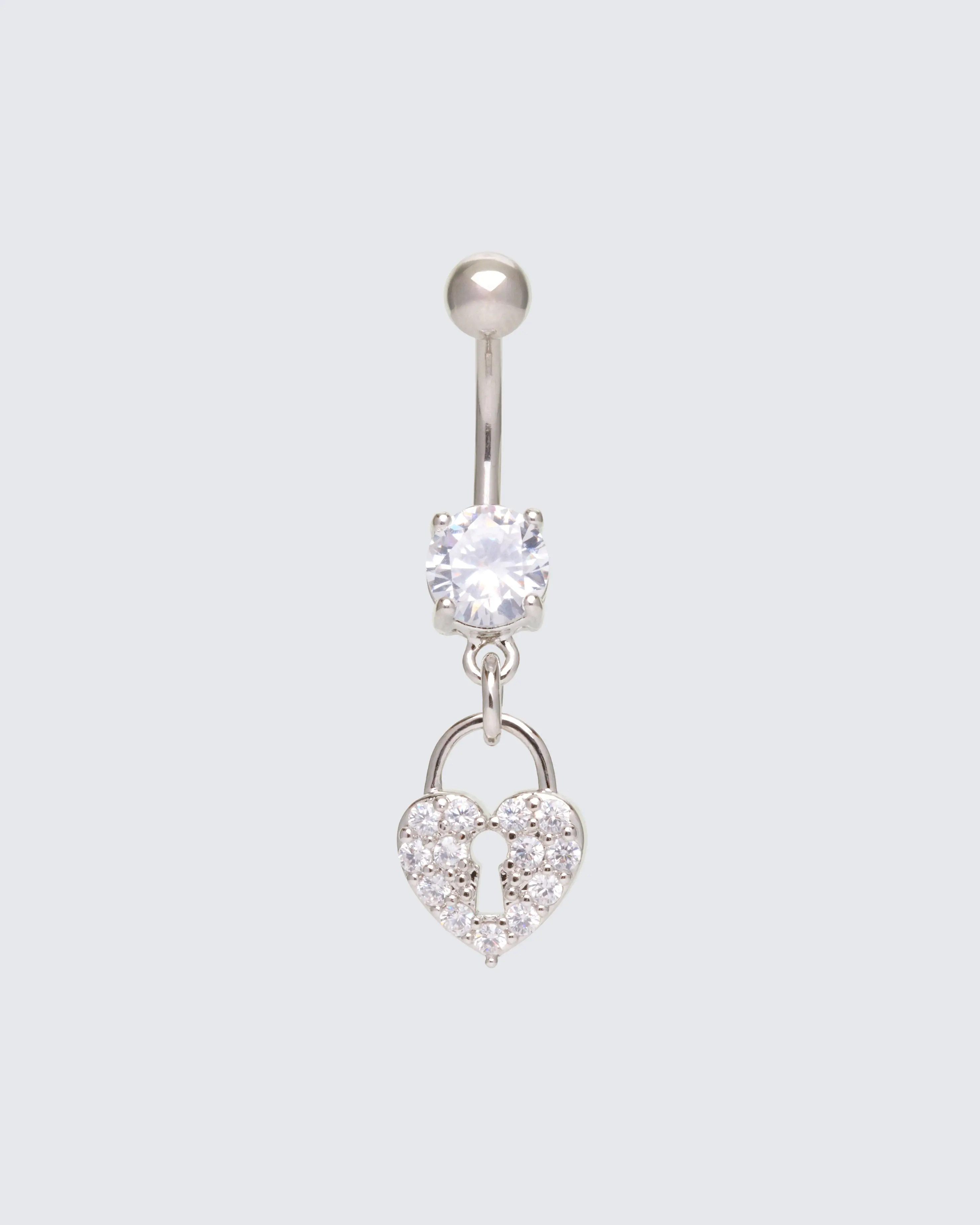 Corinne Silver Heart Lock Belly Bar