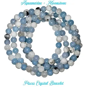 Pisces Zodiac Crystal Bracelet | Aquamarine & Moonstone | Intuition & Emotional Healing | Water Sign Jewelry Gift