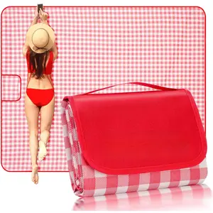 Picnic Beach Blanket , XL Sandproof  Outdoor Camping Blankets 80x60in, Sand Free  Mat, Quick Drying Portable Mats for Travel, Hiking, Music Festival, Lawn-Red