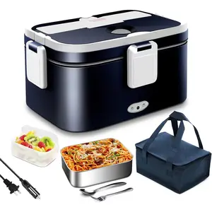 80W Fast Heating Electric Lunch Box for Men-1.8L Large-Capacity Portable  Heater For Adults-Leakproof 3-In-1 Heated  Warmer For /Work With SS Fork&Spoon and Carry Bag