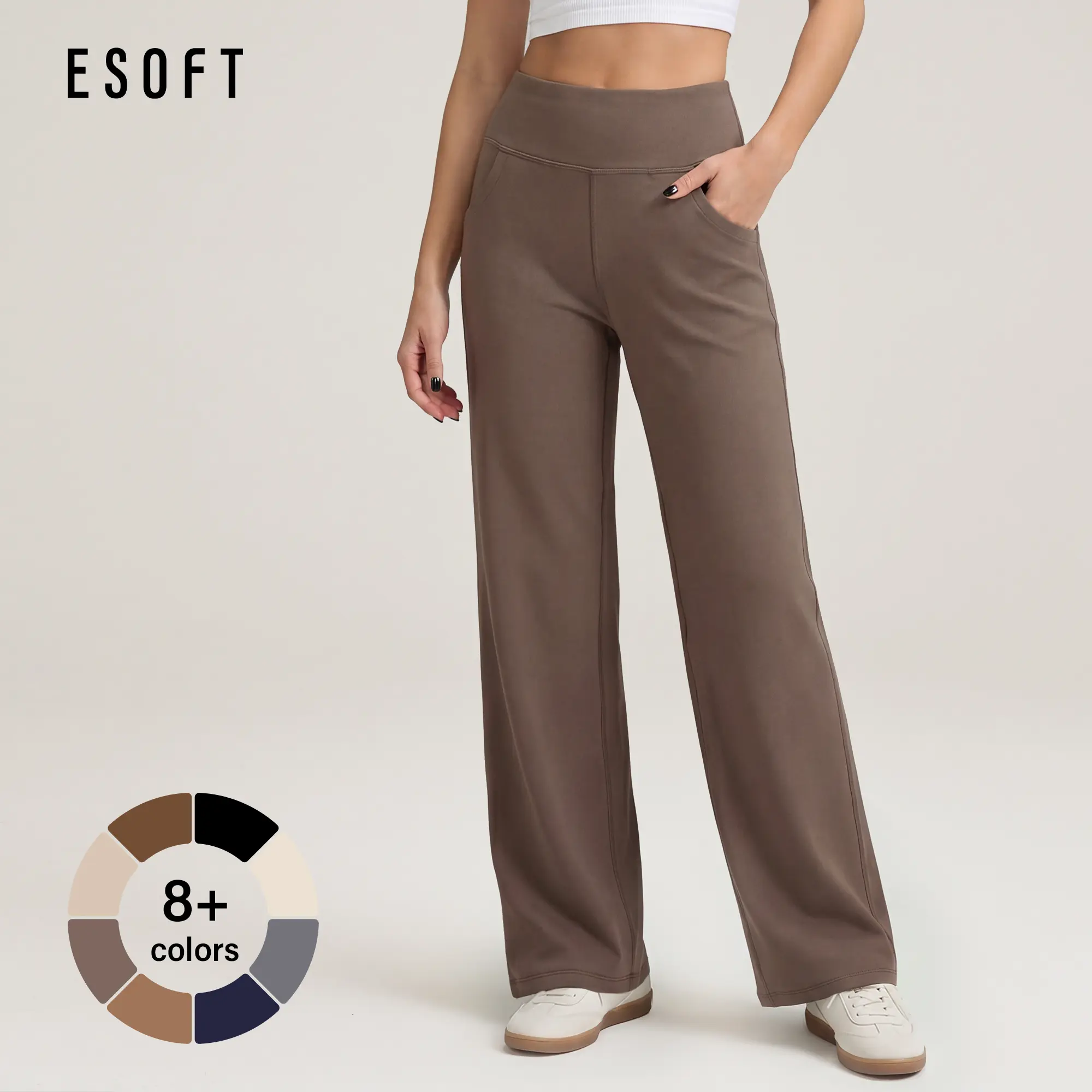 ESOFT Wide Leg Casual Pants, Women High-Waisted Yoga Pants with Pockets