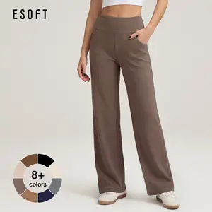 ESOFT Wide Leg Casual Pants, Women High-Waisted Yoga Pants with Pockets