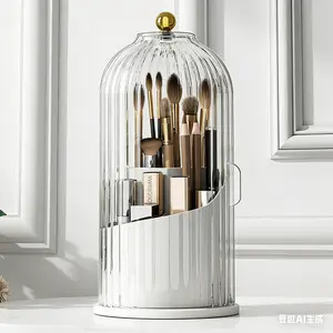 Makeup Brush Holder Organizers with Transparent Door Lid,360 Rotating Clearance Makeup for Vanity Bathroom, Desktop Countertop Storage, Make up Container Spinning Brush Holder room organization product