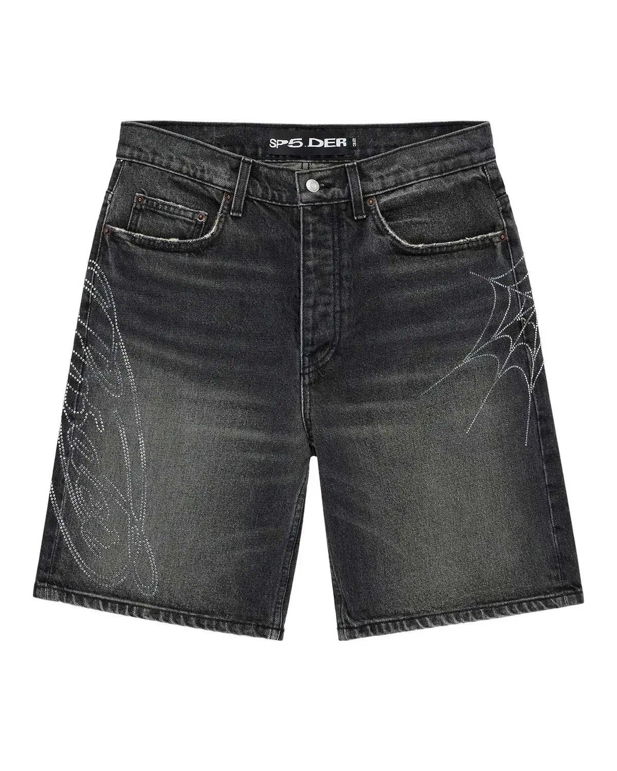 Sp5der Script Web Denim Shorts Black