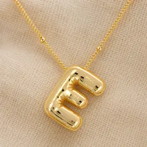 Trendy 18K Gold Plated Bubble Letter Necklace • Dainty Balloon Initial Pendant • Custom Alphabet Aesthetic Jewelry Gift