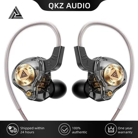 Qkz ENZO 2025 HiFi Wired Noise Cancelling Earbuds - Plastic Build, 8D Surround Sound, Bass Boost, Built-In Mic, Aux Cable Headset for Gaming, Gym Use