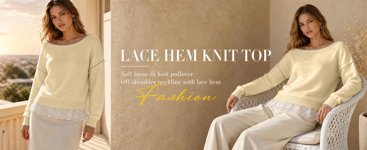 Product detail overview of Women's Relaxed Lace Boho Sweater