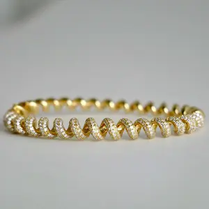 Fusilli Rotini Spiral Gold Moissanite Bangle Bracelet