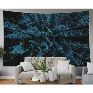 Forest Tapestry Aesthetic Tapestry Forest in Night Sky with Stars and Clouds Door Tapestry 80X60 Tapestry Present for Families Bedroom Decoration Items