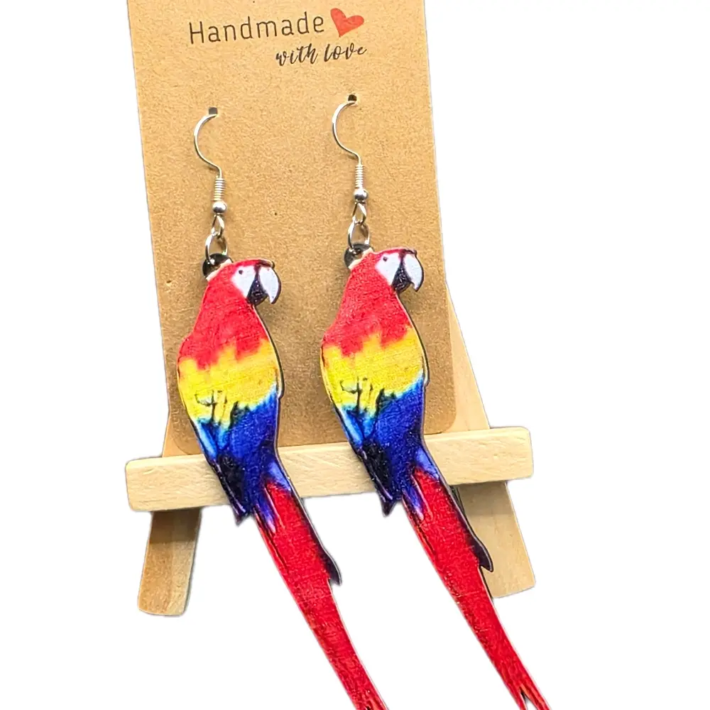 Wood Animal Dangle Earrings, Unisex 3-Inch Hook Style with Colorful Beak, Lightweight Durable Material, Casual Chic Daily Women's Fashion Accessory