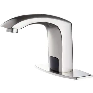 Automatic Sensor Touchless Bathroom Faucet Brushed Nickel Motion Actived Solid Brass Bathroom Sink Faucet with Hole Cover Plate Hands Free Vanity Faucets Deck Mount