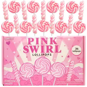Bulk Pink Swirl and Twist Lollipops, Individually Wrapped Suckers, Great for Breast Cancer Awareness Month, Baby Showers, Gender Reveals and More, 36 Count