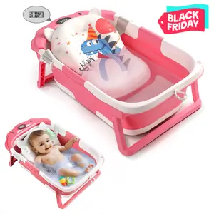 Collapsible Baby Bathtub, Baby Bath Tub for Newborn,0-36 Months Baby Bath Essentials, Pink,Grey
