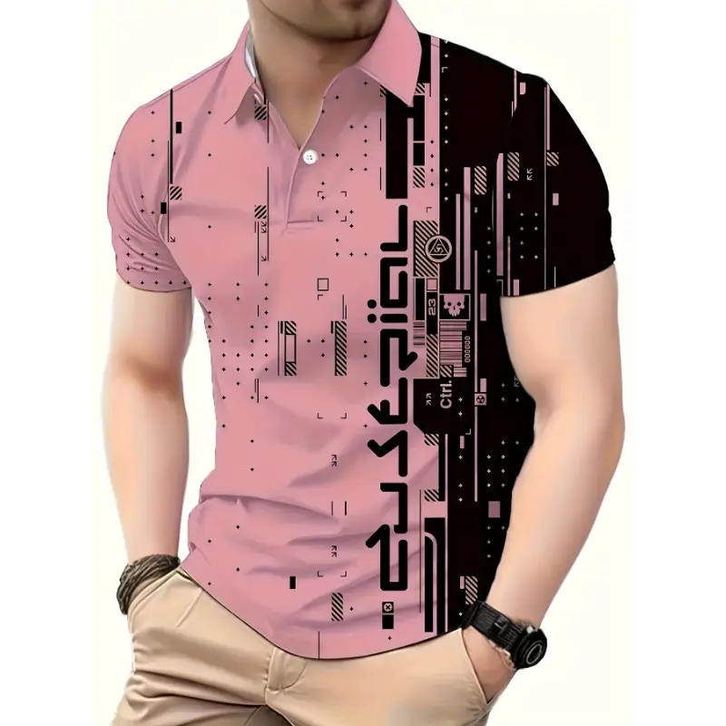 Men's Polyester Colorblock Athletic Short-Sleeve Golf T-Shirt - Breathable Menswear Summer Casual Top, Shortsleeve