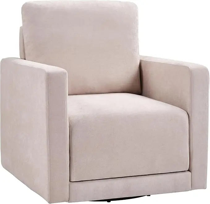 EBELLO 360° Swivel Accent Chair with Hidden Storage, Upholstered Comfy Square Chair for Nursery/Bedroom/Living Room/Office, Fully Assembled, Beige,Blue