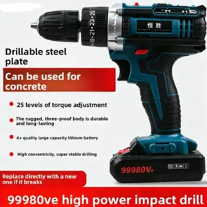 Electric Impact Drill Cordless Handheld Li-Ion Battery Drill with Brushless Motor Variable Speed