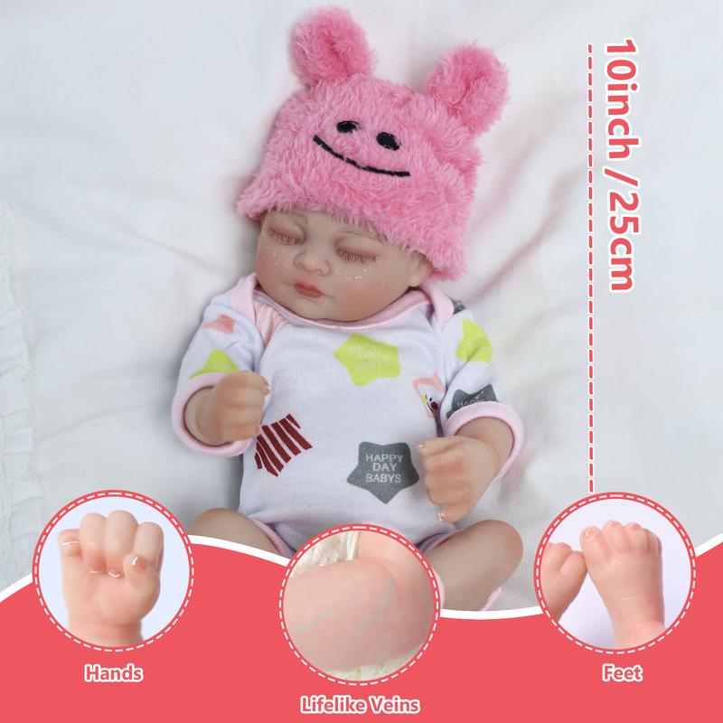 [WOOROY] Reborn Baby Doll Clearance - 10 In Mini Lifelike Baby Doll with Full Vinyl Body, Sleeping Eyes, Perfect Birthday & Christmas Gift for Kids 3+