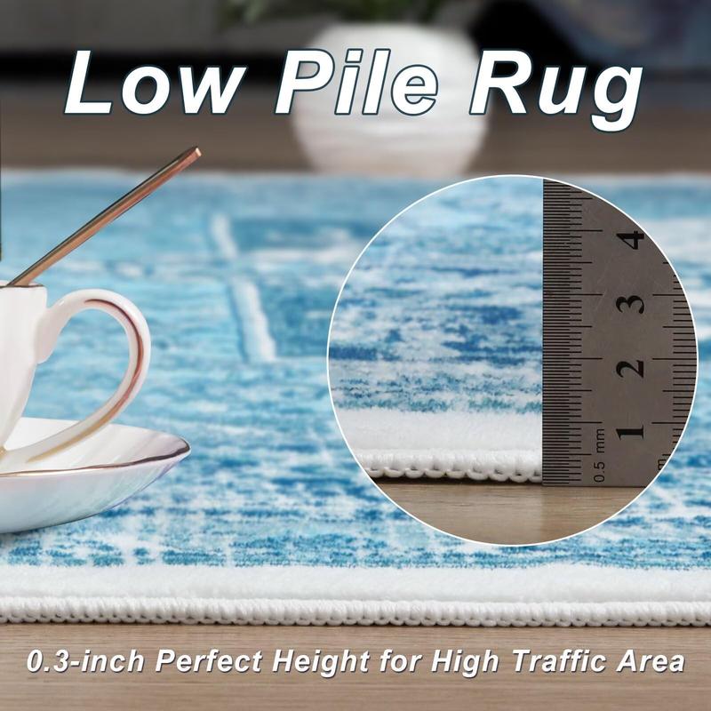 Non-Slip Washable Faux Wool Vintage Boho Rug, Retro Distressed Medallion Carpet 5x7 6x9 ft, Red/Blue Low Pile Soft Mat for Entryway Kitchen Traditional Interiors