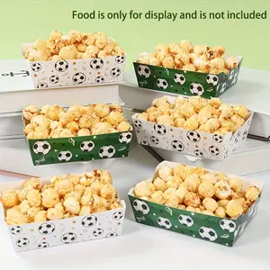 12pcs/set Soccer Theme Paper Trays, Party Packs, Green White Soccer Design Paper Trays, Mixed Packaging Trays, Birthday Party Decor for Home, Soccer Theme Party Supplies, Party Favors, Event Party Gifts, party  supplies