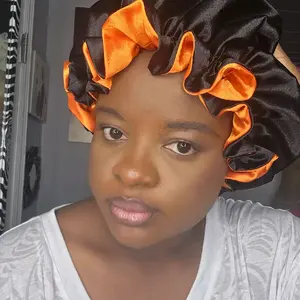 2in1 orange and black hair bonnet