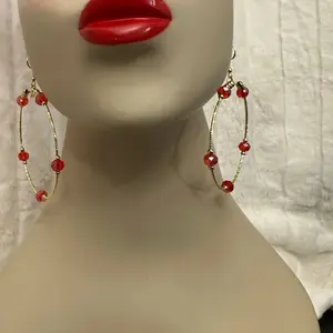 Women's Alicia Gold-Red Alloy Hoop Dangle Earrings - Gold Aesthetic, Colorful Statement Pieces, Hypoallergenic Costume Jewelry for Casual Outfits, Colorful Statement Earrings