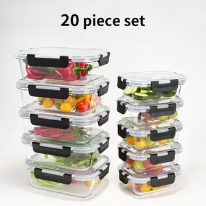 20pcs Airtight Glass Food Storage Containers, Lunch Box, Microwave & Oven Safe - Ideal for Salads, Fruits, Vegetables and Sandwiches. Lunch Box | Airtight Storage | Durable Glass Food Storage Containers (10 Lids + 10 Containers)