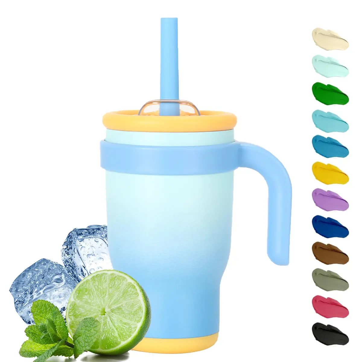 14 OZ Insulated Stainless Steel Travel Tumbler with Handle and Straw Double Wall Vacuum Insulated Mug for Work Car and Travel Green