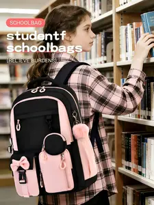 3pcs Bow Casual Backpack & Handbag Storage Bag Set, Large Capacity School Bookbag with Tablet Compartment, Lightweight Laptop Backpack for Teens Rucksack Bag