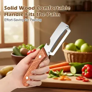 2-in-1 Vegetable & Fruit Peeler and Kitchen Vegetable Slicer with Stainless Steel Blade and Bottle Opener, Wooden Handle Kitchen Tool for Potatoes, Apples, Zucchini, Papaya & Pumpkin