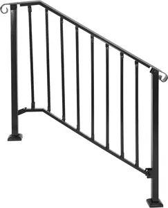 HECASA Step Hand Rail Adjustable for 4-5 Steps Outdoor Stair Railing Handrail for Concrete, Porch, Deck, Wooden Stairs, Exterior Steps Steel Black Powder Coated-TK