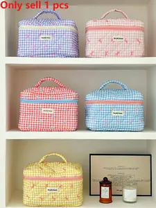 2026 popular bow plaid quilted cosmetic bag, cute plaid cosmetic bag, women's portable travel toiletries storage bag, beauty storage bag" Trending