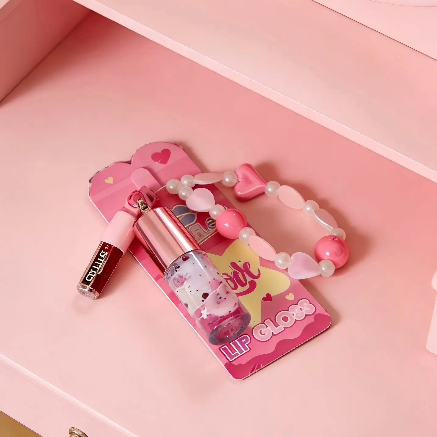 Rumilife 2-in-1 Lip Gloss Set: Big Lip Gloss with Mini Lip Gloss (Cute Beaded Bracelet Included)