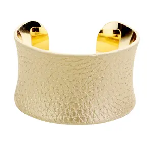 Gold Leather Textured Cuff Bracelet – 1.5" H | Stylish Elegant Fashion Jewelry for Women – Party, Evening & Everyday Wear - Perfect Gift