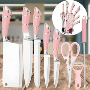 9pcs Kitchen Knives Set, Professional Chef, Bread, Cleaver, Paring, Utility Knife And Scissors Sharpener Peeler High Carbon Stainless Steel Ultra Sharp Non-stick Multifunctional, mothersdaygift