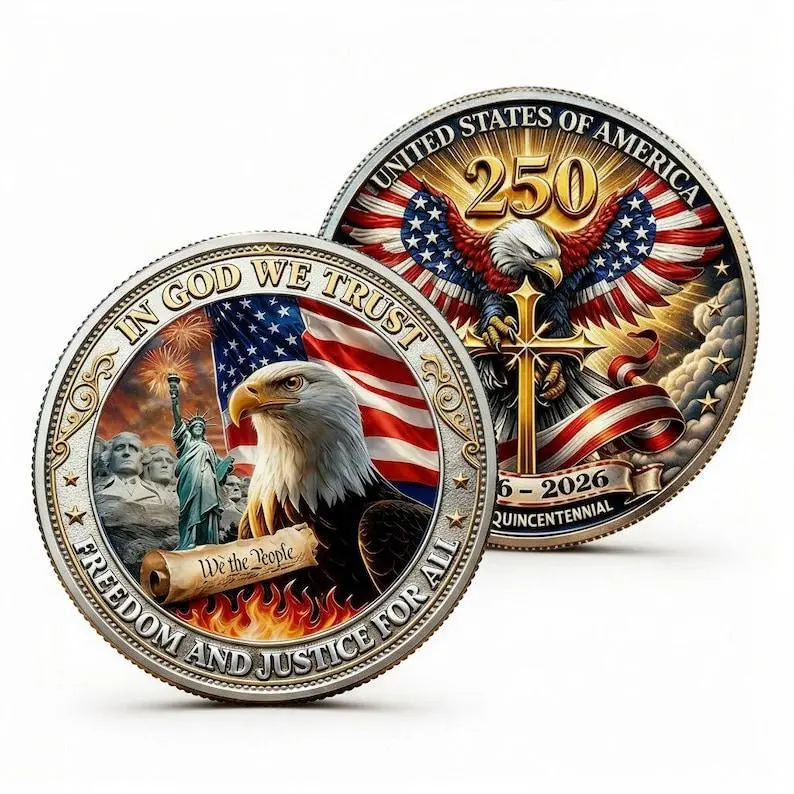 In God We Trust Freedom And Justice 3D Coin, America Anniversary Patriotic Coin, History Enthusiast Gift For Coin Collector, 3D Coin Gift