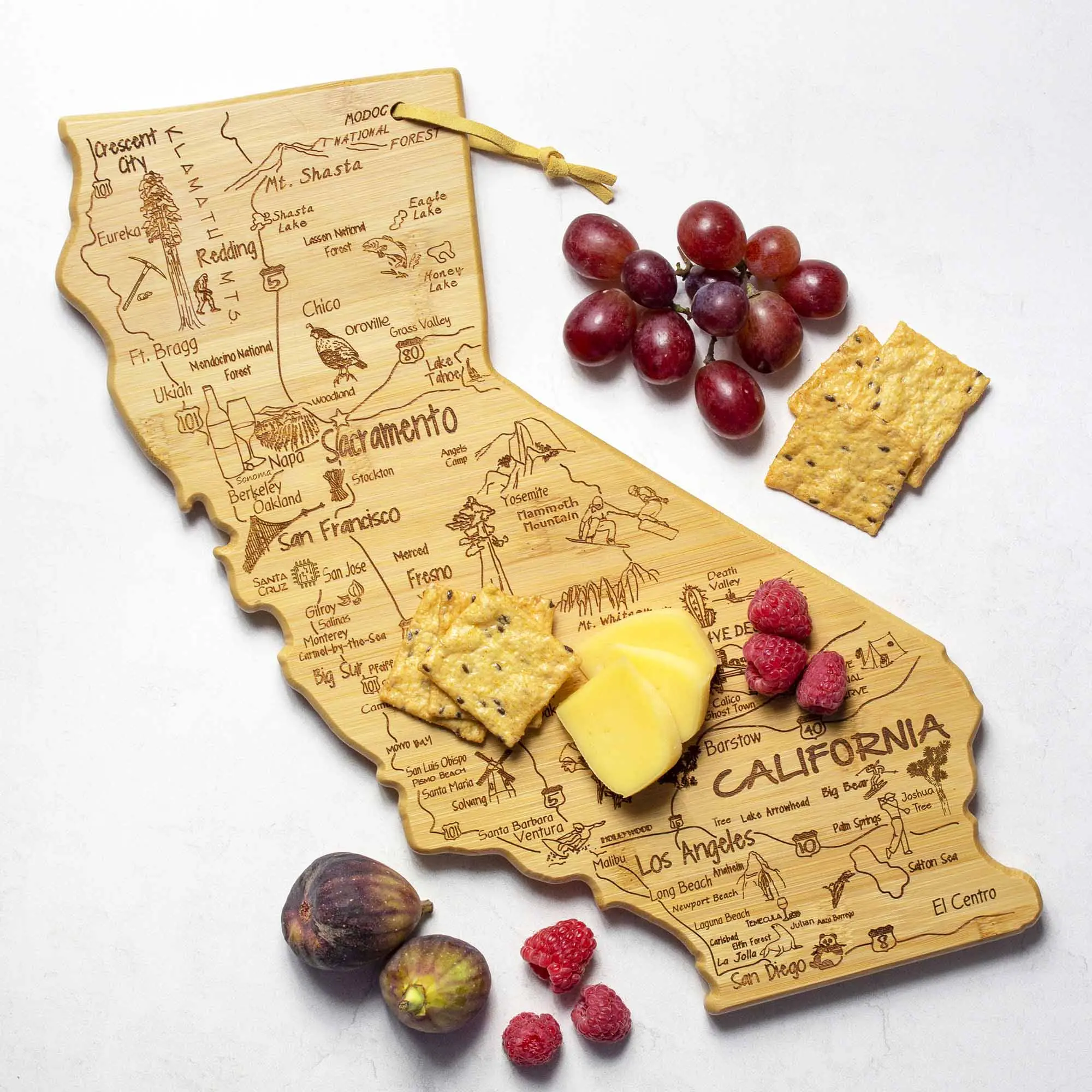 Totally Bamboo Destination California State Shaped Cutting Board, Charcuterie and Cheese Serving Board – California Gift for Home Décor or Everyday Kitchen Use